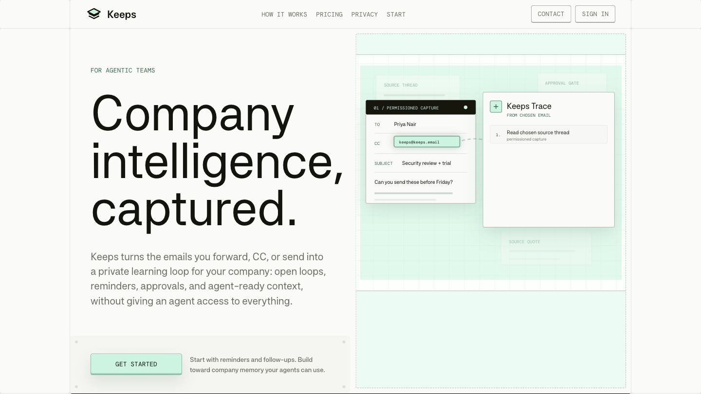 Preview of the Keeps website